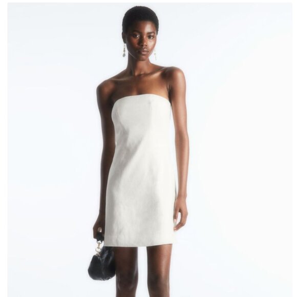 NWOT COS Linen Blend Strapless Mini Dress, White Size 10 - Picture 1 of 4